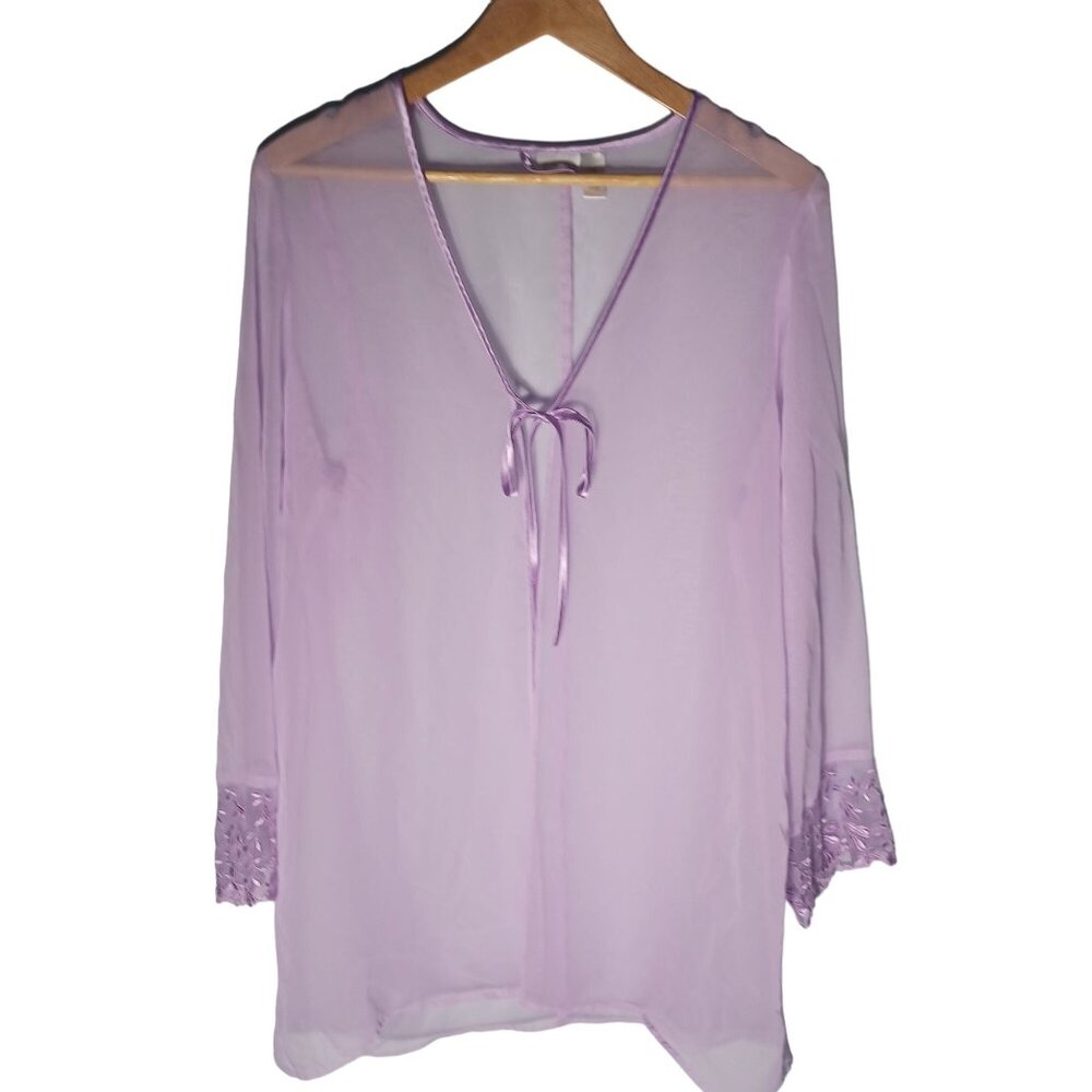 Fredericks Of Hollywood Cover-Up Women XLarge Purple Sheer Chiffon Lace Feminine